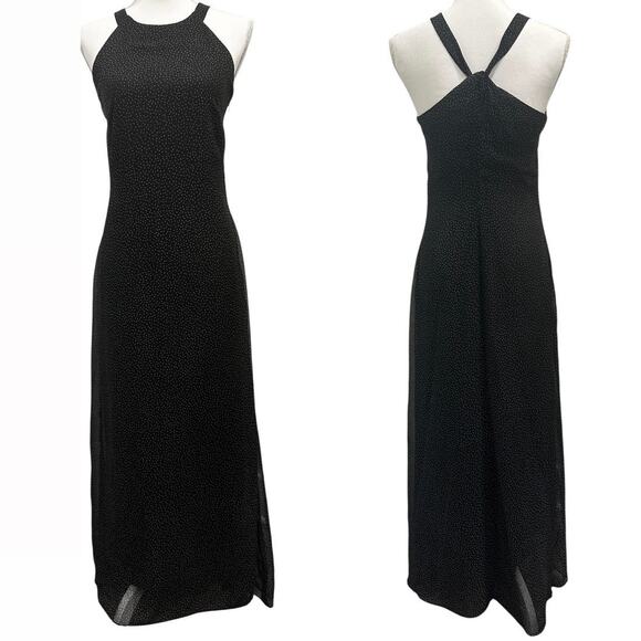 Misty Lane Y2K 90s Black Polka Dot Halter Maxi Dress Union Made French Country - Picture 1 of 9